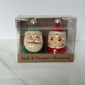 Johanna Parker Salt & Pepper Shakers Red Green Santa Mrs Claus Xmas Folk Retro